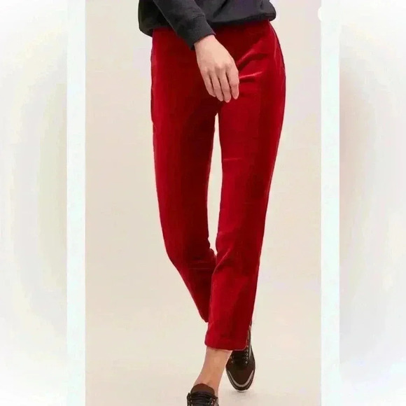 Anthropologie Women’s Slim Essential Trouser In Red Holiday Size 6 Petite - Picture 1 of 9